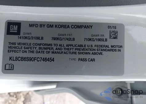 2015 Chevrolet Spark Ls Cvt from USA, damaged, VIN KL8CB6S90FC746454